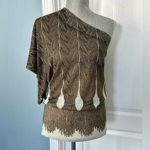 Fab’rik One Shoulder Fitted Woven Tunic Top with Braid Design, sz L